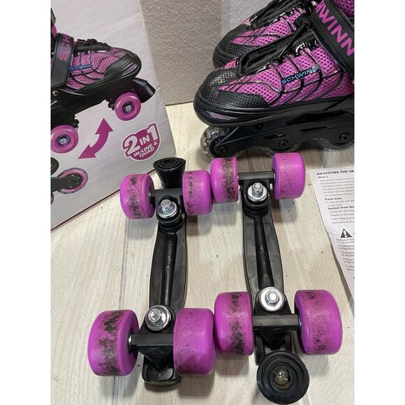 Girls Schwinn Adjustable Fit Switcher 2 in 1 Inline/Quad Skates Sizes 5-8 Pink - Picture 3 of 14